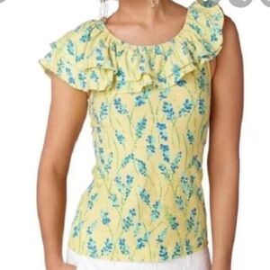 Lilly Pulitzer Wynne Floral Top Asymmetrical Ruffle across shoulders size XS